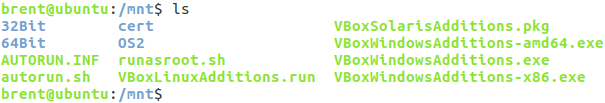 Directory listing from VirtualBox Guest Additions CD