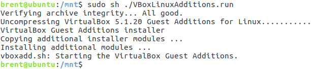 Output from VirtualBox Guest Additions installer